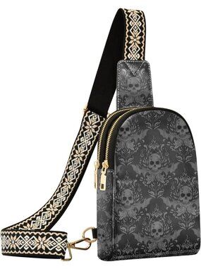 🎃Women's Skulls Crossbody Sling Bag Leather Shoulder Chest Bag for Hiking Bags